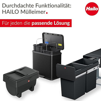 Hailo OKO Duo Plus L 0630-200 Kitchen Trash Can with 4.5 + 2.4 Gallon Bins, Rectangular Dual Compartment Recycling Step, Removable Inner Buckets with Soft-Close Lid, White