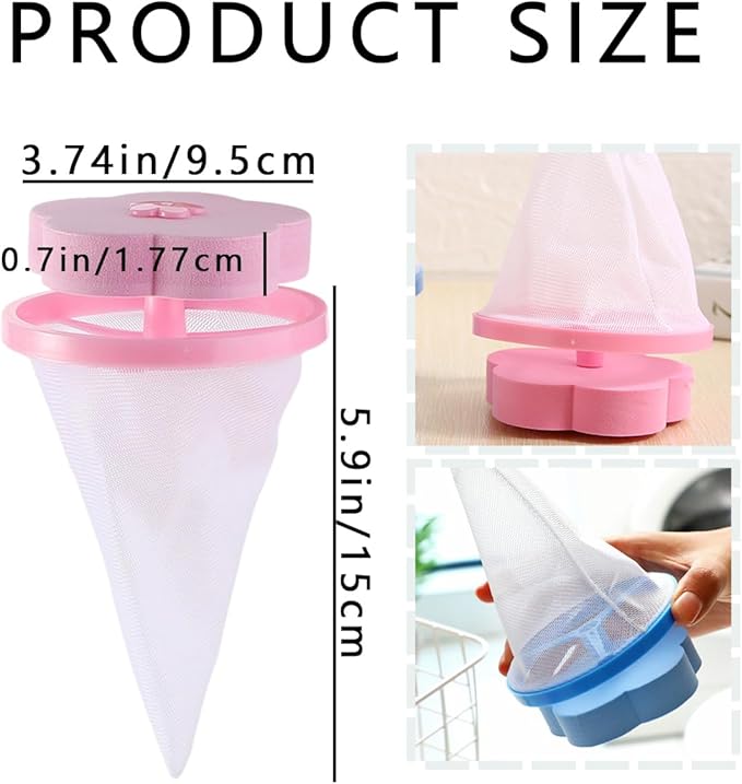 8 PCS Hair Filter Bag Floating Lint Catcher for Washing Machine Pet Hair Catcher Flowers Shape Lint Trap Cleaning Tool Reusable Washing Hair Filter Cleaning Mesh Bag Dog Cat Hair Remover for Laundry