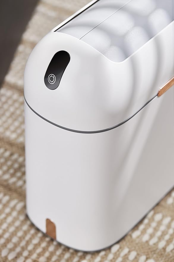 ELPHECO Bathroom Trash Can, 2.5 Gallon Motion Sensor Waterproof Trash Bin with Butterfly lid, Bathroom Decor Waste Basket Garbage Bin for Bedroom Kitchen and Office use, White with Golden Button