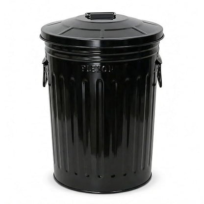 Plexon 2 Gallon Small Metal Trash Can with Lid Bathroom Garbage Can with Lid Bathroom Trash Can for Bedroom Office Kitchen Indoor Waste Basket, Round Powder Coated Black Bucket