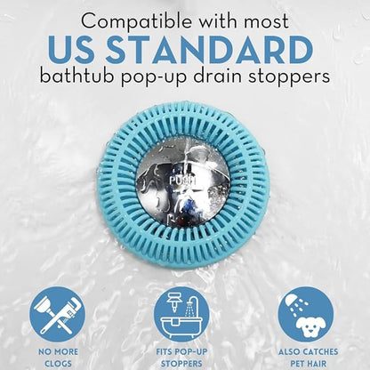 Hair Catcher for Shower Drain & Bathtub – TubRing Pop-Up Drain Protector & Strainer, Reusable Silicone Stopper for Bathroom Clog Prevention, Fits 1.85"–2.16" Drains | Aqua