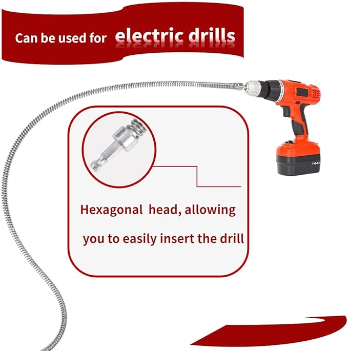 9.8 FT Drill Drain Snake,Sink Unclogging Tool That Can Be Connected To An Electric Drill, Hair Catcher Drain Snake,Drain Auger Drill Attachment,Drill Snake For Plumbing