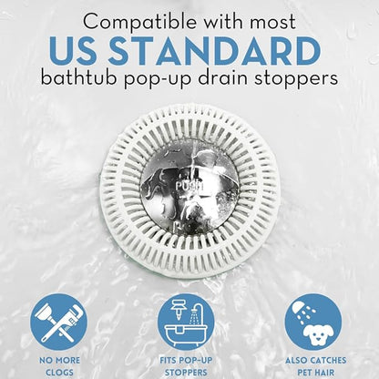 Hair Catcher for Shower Drain & Bathtub – TubRing Pop-Up Drain Protector & Strainer, Reusable Silicone Stopper for Bathroom Clog Prevention, Fits 1.85"–2.16" Drains | White