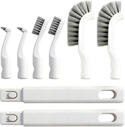 Small Scrub Brush, Hard Bristle Crevice Cleaning Brush Set with 6Pcs Brush Heads & 2Pcs Handles, Multifunctional Grout Scrubber Tools for Kitchen, Bathroom, Sink, Corner, Mug and Blender