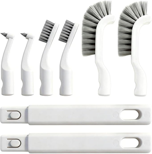 Small Scrub Brush, Hard Bristle Crevice Cleaning Brush Set with 6Pcs Brush Heads & 2Pcs Handles, Multifunctional Grout Scrubber Tools for Kitchen, Bathroom, Sink, Corner, Mug and Blender