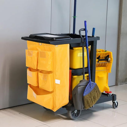 Janitorial Cart Bag Waterproof Canvas Cleaning Tote Large Capacity Cleaning Supply Bag for Housekeeping and Trash Collection
