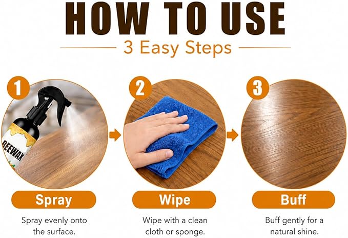 2026 Wood Polishing Beeswax Spray Upgrade Natural Furniture Waterproof Polish and Cleaner for Wood Multipurpose Wood Wax Restorer for Floors Cabinets Tables All Wood (8, Fluid Ounces)