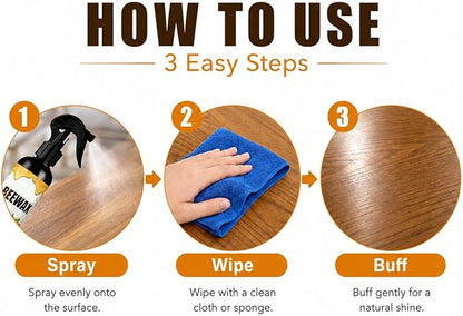2026 Wood Polishing Beeswax Spray Upgrade Natural Furniture Waterproof Polish and Cleaner for Wood Multipurpose Wood Wax Restorer for Floors Cabinets Tables All Wood (8, Fluid Ounces)
