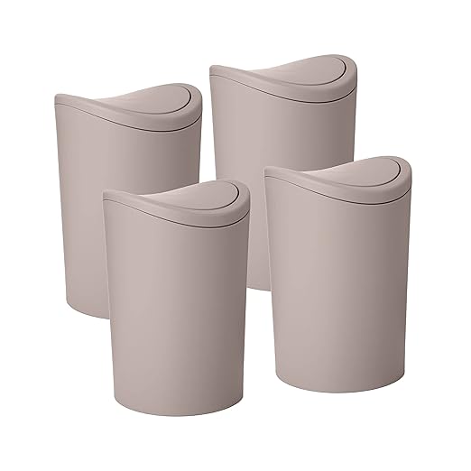 Superio Small Bathroom Trash Can with Lid, Modern Mini Waste Bin with Swing Lid (1 1/2 Gallon, 6 Liter) Plastic Garbage Can for Kitchen, Bathroom, Bedroom, Office, Under Desk (4, Taupe)
