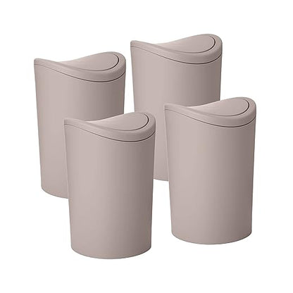 Superio Small Bathroom Trash Can with Lid, Modern Mini Waste Bin with Swing Lid (1 1/2 Gallon, 6 Liter) Plastic Garbage Can for Kitchen, Bathroom, Bedroom, Office, Under Desk (4, Taupe)
