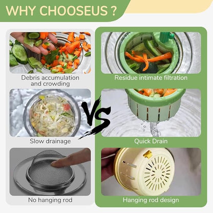 Cactus Kitchen Sink Drain Strainer, Upgrade Self-Cleaning Faucet Hanging Filter Basket, 2026 New Multifunctional Kitchen Sink Drain Strainer Press Automatic Dumping Basket (Green)