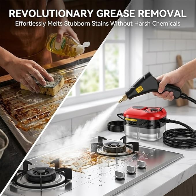 2500W Handheld Steam Cleaner for Home: High Temperature Pressurized Steamer with 6 Adjustable Levels for Cleaning - Portable Multi-Surface Steam Cleaning Machine for Kitchen, Furniture (black)