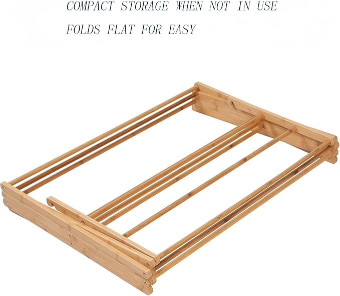 Collapsible Bamboo Drying Rack – Foldable Laundry Drying Stand for Indoor/Outdoor Use – Space-Saving Clothes Rack for Towels, Blankets & Delicates
