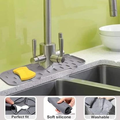 Silicone Faucet Sink Mat Sink Splash Guard, Sink Drain Pad Behind Faucet, Bathroom Drip Protector Splashback Countertop Protection Faucet Handle drip Catcher (Grey 1pcs)