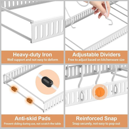 Housolution 2 Pack Pot and Pan Organizer, 12"-23" Expandable Pot Lid Organizer with 14 Adjustable Dividers, Pan Lid Holder Storage Rack for Cabinet, White