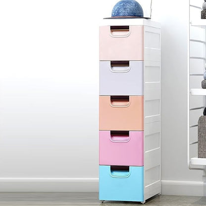 5 Drawers Slim Storage Cabinet,Rolling Narrow Cabinet with Drawer and Wheel,Multifunctional Floor Cabinet for Small Spaces Bathroom Kitchen Bedroom Living Room