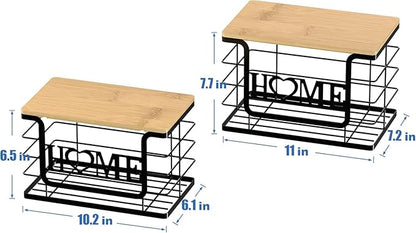 Trash Bag Holder Dispenser, Garbage Bags Organizers with Bamboo Top, Wall Mount with Adhesive Hook, Perfect Storage Rack for Cabinet, Under Sink (Black, 2pack set-L/XL)