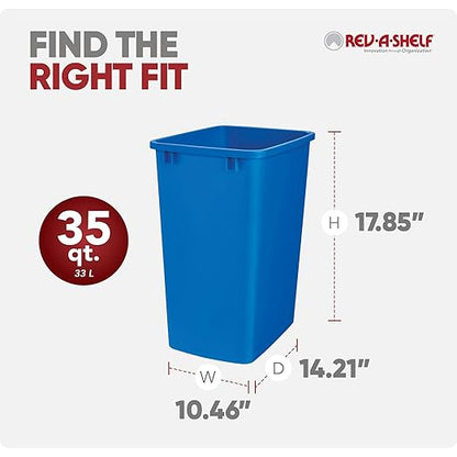 Rev-A-Shelf 35 qt Polymer Replacement Waste Container for Rev-A-Shelf Pullouts, Kitchen Cabinet Trash Can Recycle Bin, RV-35-22-2, Blue (2-Pack)