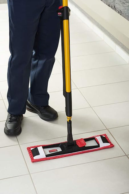 Rubbermaid Commercial Products 18 inch Adaptable Flat Mop Microfiber Pad, Red, for Janitorial/Professional Cleaners and Light-Duty Cleaning/Mopping with Tab/Pocket Functions