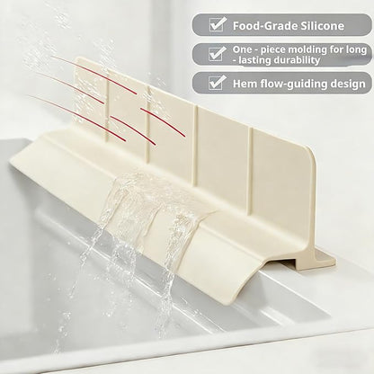 Food Grade Silicone Sink Splash Guard (23 Inch), 7 Strong Suction Cups Non-Slip Water Protector, Dishwasher Safe & Cuttable for Kitchen/Bathroom Countertops (Cream)