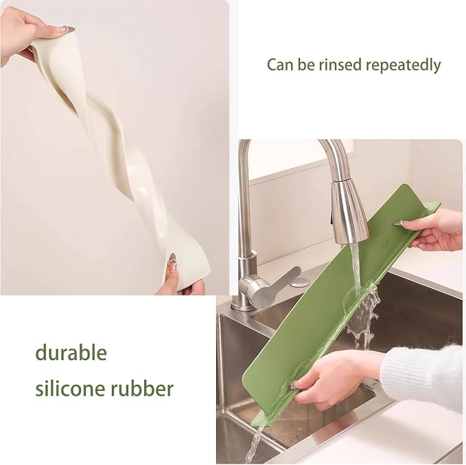 19.6in Silicone Sink Splash Guard, New Silicone Sink Water Retaining Board for Kitchen, Portable Water Retaining Strip Reusable Water Splash Guard for Bathroom Countertop (Silicone, Beige)