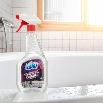 Valor Shower Cleaner Spray – Soap Scum & Hard Water Stain Cleaning Solution for Bathroom, Tub & Tile, (32 Fl Oz (Pack of 12))