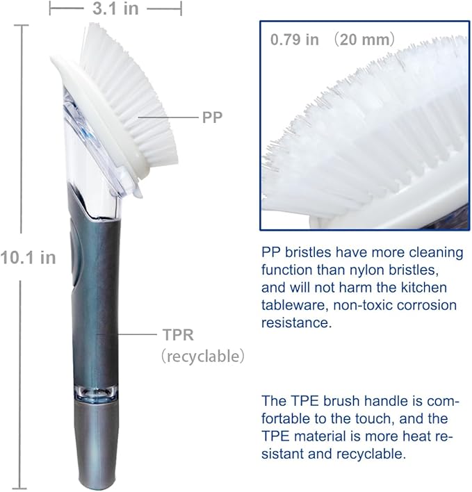 CELOX Soap Dispensing Dish Brush, Kitchen Brush for Dish Pot Pan Sink Cleaning, Gray