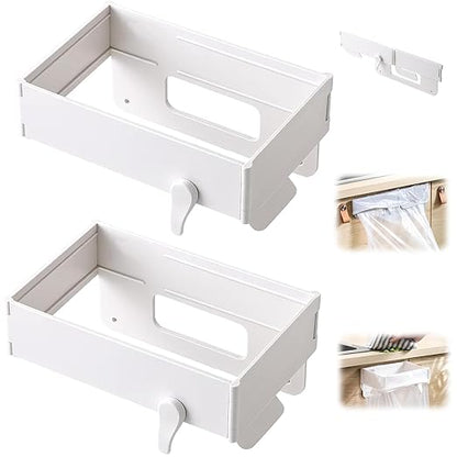 2 PCS Foldable Trash Bag Holder,Garbage Bag Holder,Hanging Waste Garbage Can Rack Magnetic Closure Waste Bag, Space Saving No Drill,for Cabinet Doors, Bathroom, Table Sides
