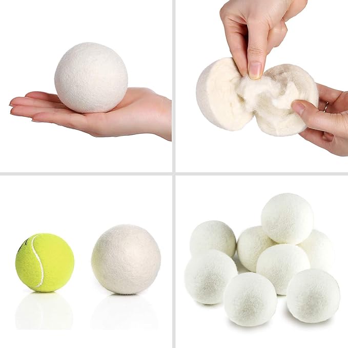 XL Size Wool Dryer Balls Natural Fabric Softener & 100% Organic Premium New Zealand Wool, Reduce Wrinkles & Save Time, Baby Safe & Hypoallergenic, White 12-Count