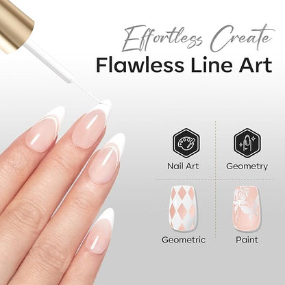 modelones White French Tip Liner Gel Polish, 15 ML Classic Color Nail Art Paint Swirl with Upgraded Fine Line Brush Soak Off U V DIY Home Salon Professional Manicure Design Gift for Women