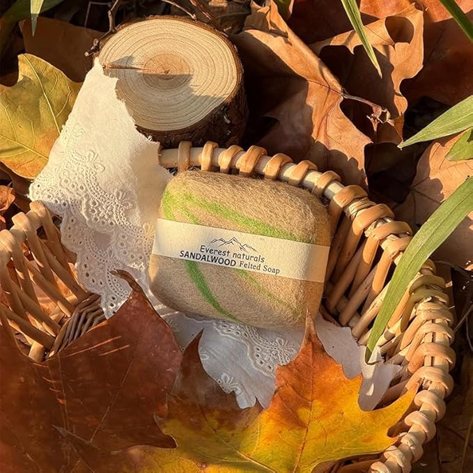 Handmade Felted Soap with Tibetan Yak Milk & Wool Natural Exfoliating Bar for Face & Body, 6 Scents, Includes Bamboo Dish & Travel Pouch (Lavender)