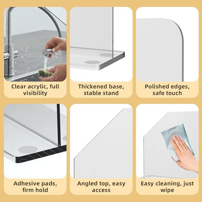 2 Pcs Acrylic Sink Splash Barrier, Clear Splatter Barrier, Freestanding Protective Panel with Cutaway, for Kitchen Hospital Labs Office, 23.6" L x 4.5" W x 18.5" H