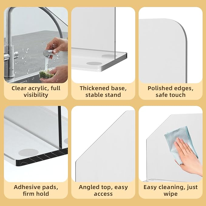 2 Pcs Acrylic Sink Splash Barrier, Clear Splatter Barrier, Freestanding Protective Panel with Cutaway, for Kitchen Hospital Labs Office, 15.7" L x 4.5" W x 16.3" H