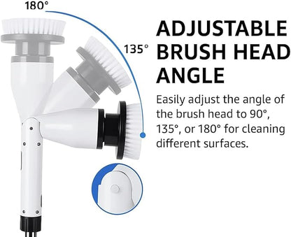 7-in-1 Electric Spin Scrubber, 25W Powerful Cordless Cleaning Brush with Adjustable Handle & 7 Replaceable Heads for Bathroom, Floor, Tile, Kitchen & Car