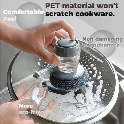 Comfort Grip Soap Dispensing Kitchen Scrub with 1/4/7 Cleaning Balls, Soap Dispensing Dish Brush Without Soap, Replaceable Cleaning Brush, for Cleaning Dishes, Pots, Pans & Sinks (1+1PcBalls)
