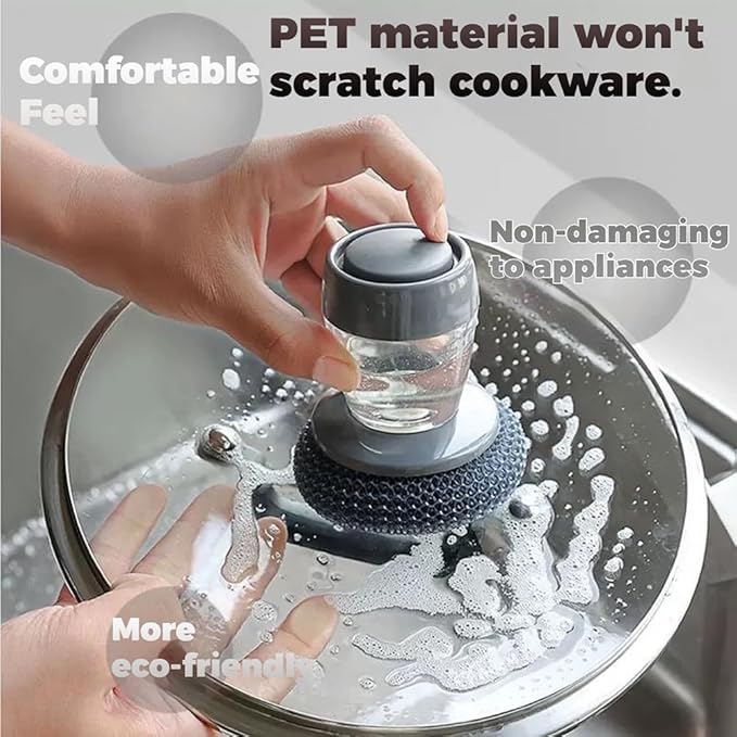 Comfort Grip Soap Dispensing Kitchen Scrub with 1/4/7 Cleaning Balls, Soap Dispensing Dish Brush Without Soap, Replaceable Cleaning Brush, for Cleaning Dishes, Pots, Pans & Sinks (1+4PcsBalls)