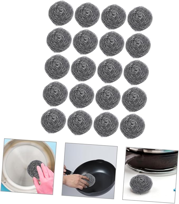 MAGICLULU 20pcs Scrubber for Pots and Pans Cleaning Balls for Ovens Grills and Kitchen Use Heavy Duty Metal Scrubbers for Efficient Cleaning
