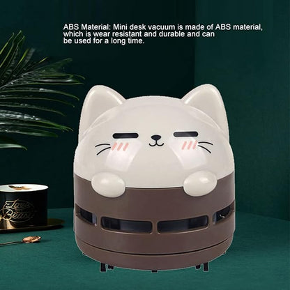 Mini Desktop Vacuum Cleaner, Cute Cartoon Desk Cleaner Strong Adsorption Table Vacuum with Detritus Bin for Cleaning Crumbs Dust (Brown)