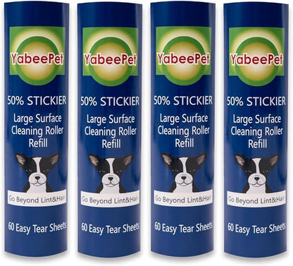 8 inch Large Surface Roller Refill for Scotch-Brite 50% Stickier Lint Roller, Works Great On Pet Hair (60 Sheets per Roll, 4 Pack)