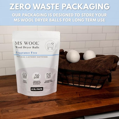 Fragrance-Free Wool Dryer Balls (6 XL Pack) – Natural Fabric Softener, Reusable, Reduces Wrinkles & Saves Drying Time, Better Alternative to Liquid Softeners & Dryer Sheets