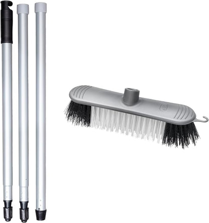 Addis Indoor Plastic Sweeping Broom with Soft Nylon bristles & 3pcs Easy Assemble Metal Handle, Metallic Grey