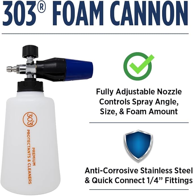 303 Products Foam Cannon for Pressure Washer, Car Wash Foam Gun with Adjustable Spray – Heavy Duty Foam Sprayer with Stainless Steel Fitting, 2 Liter (2L)