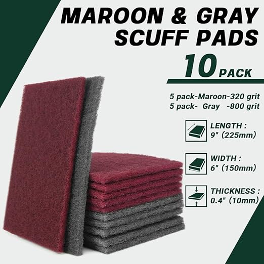 6" x 9" Scuff Pad 10-Pack – Non-Woven Hand Pads for Scuffing, Scouring, Sanding, Cleaning, Blending & Paint Surface Prep – Reusable Aluminum Oxide Abrasive Pads