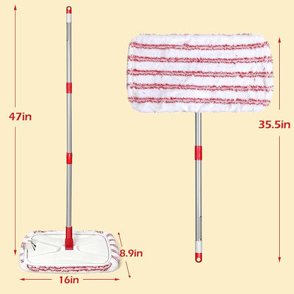 OZD Flat Mops for Floor Cleaning , with 5 Reusable 16x9in Dual-Fiber Mop Heads, Remove Stubborn Stains, Wet and Dry Use, Suitable for Hardwood, Tile, Laminate Flooring etc, Red