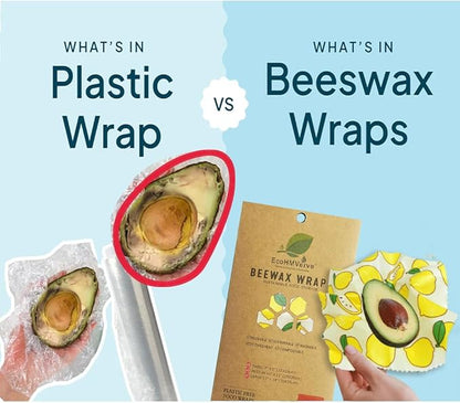 Reusable Beeswax Food Wraps, Organic Cotton Food Storage, Eco Friendly Plastic Free Wrap for Bread Sandwiches Fruits Cheese
