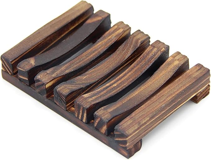 Soap Dish Soap Tray for Bathroom, Eco-Friendly Natural Wooden Soap Dish Biodegradable, Zero Waste, Plastic Free, Charcoal Color,Carbonized