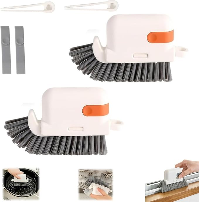3-in-1 Removable Window Slot Brush,New Window Groove Cleaning Brush, Portable Window Track Cleaner Window Groove Cleaning Brush Tools with Hidden Scraper for Home Window Groove (Orange-2PCS)