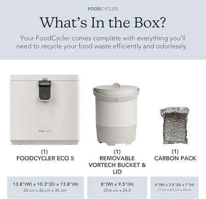 Food Cycler Eco 5 Award-Winning Kitchen Food Recycler | Indoor Composter Bin Alternative | Electric Countertop Food Disposer with Odorless 5L Indoor Food Waste Bin for Easy Waste Management | White