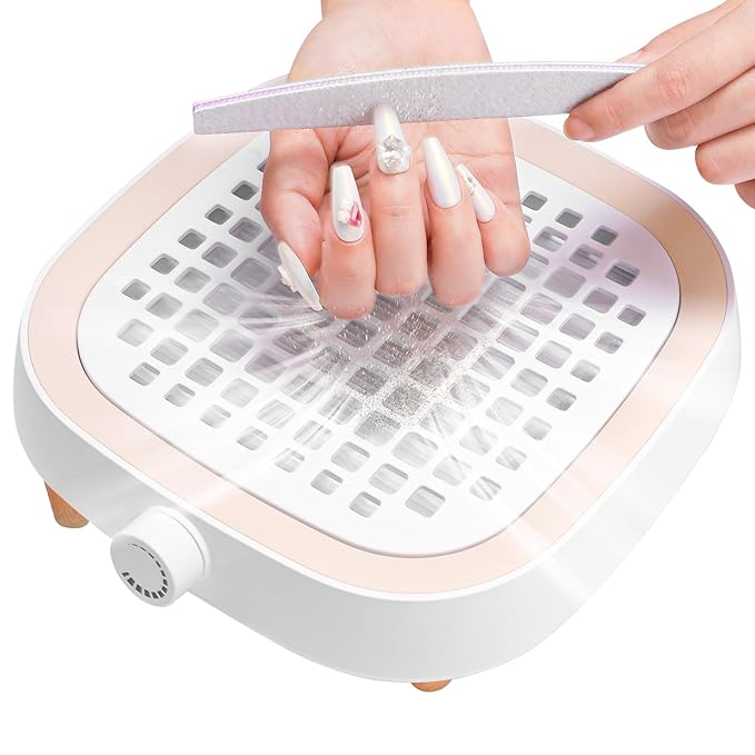 Powerful Nail Dust Collector - 130W Electric Low Noise Dust Collector Nail Tech Lint Free - Adjustable Vacuum Fan Vent Dust Collector Extractor for Acrylic Gel Nail Salon, White