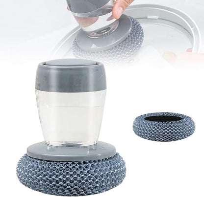 Multifunctional Pressing Cleaning Brush, Kitchen Soap Press Dispensing Brush, Metal Sponge with Detergent Dispenser (PET)
